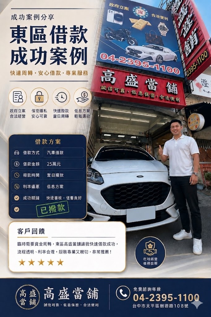 汽車借款成功案例:台中東區經營小生意陳先生